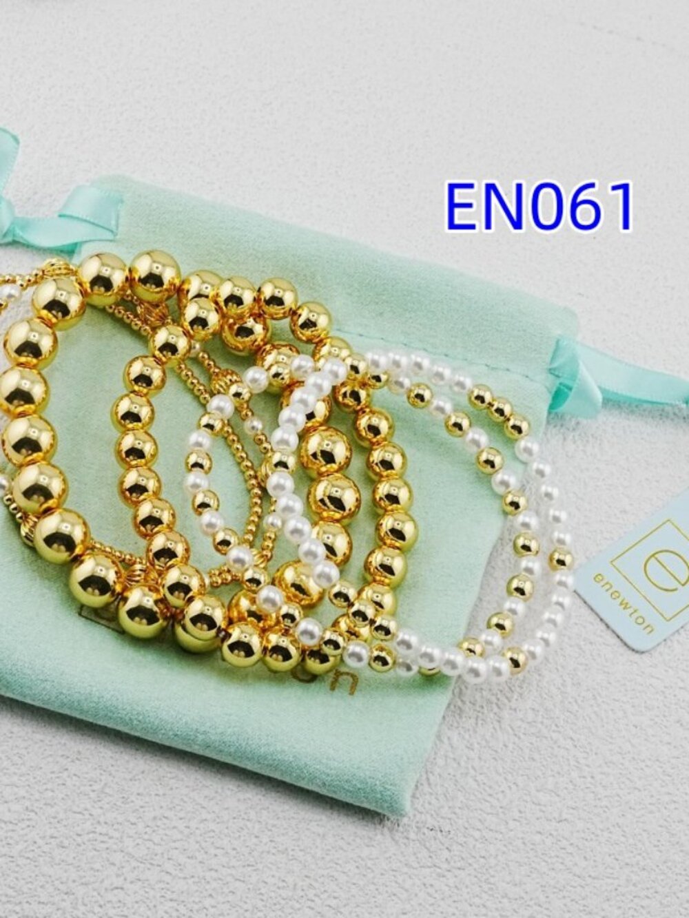 Enewton Gold Bead & White Pearl Mixed Six-Piece Bracelet Set